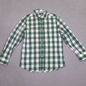 Nick Dunn London Shirt Mens Medium 15.5 32/33 Green Gingham‎ Plaid Button Down